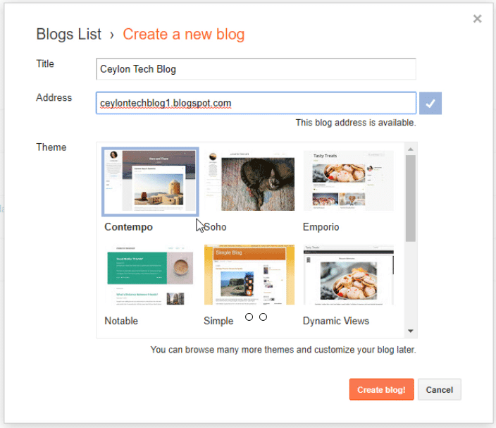 create new blog page of Blogger.com