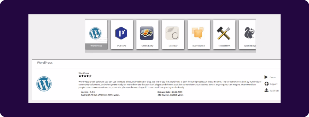 Wordpress in softaculous app installer