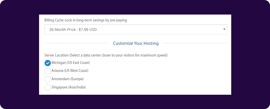 Select a2 Hosting billing cycle